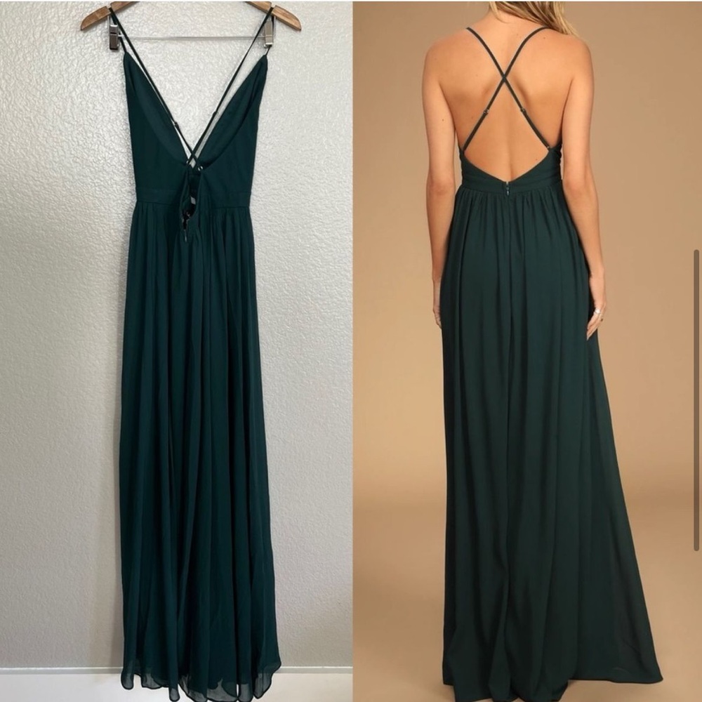 Lulu's Deep Green Plunge V-Neck Maxi Dress - Picture 2 of 4